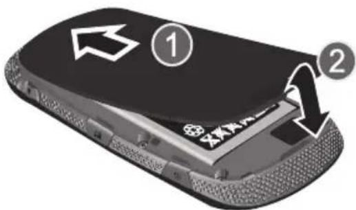 Diagram of a mobile phone showing two labeled parts with arrows indicating direction and components