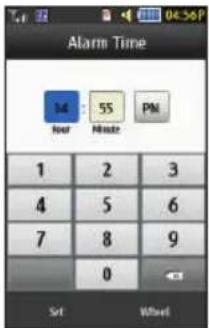 Alarm Time 34: 55 PM Hour Minute 1 2 3 4 5 6 7 8 9 0 Set Wheel