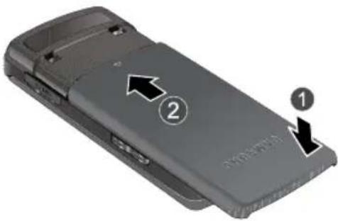 Diagram of a mobile phone rear panel with labeled components and directional arrows indicating movement or positioning.
