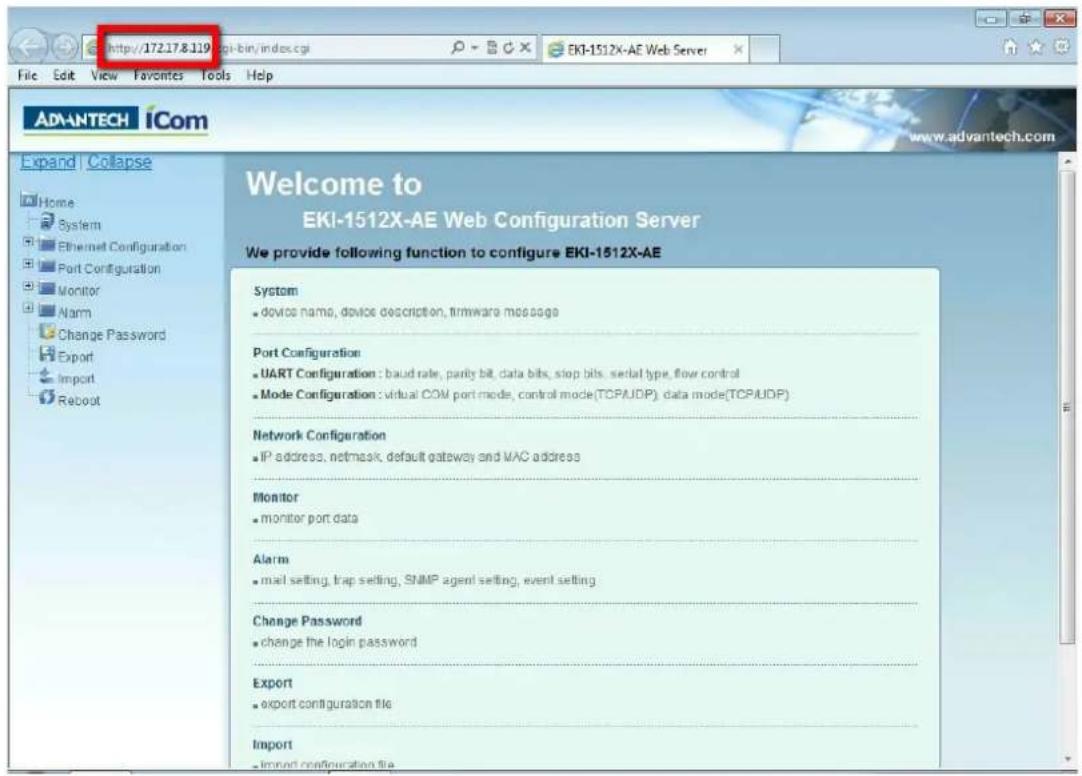 Advantech EKI-1512X - Accessing the Web Page - 2