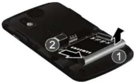 Diagram of a smartphone showing battery internal structure with labeled parts 1 and 2