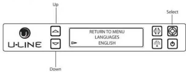 Up Select U-LINE RETURN TO MENU LANGUAGES ENGLISH Down