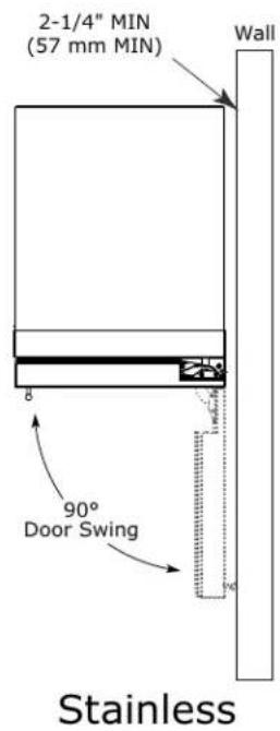 2-1/4" MIN (57 mm MIN) Wall 90° Door Swing Stainless