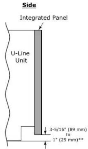Side Integrated Panel U-Line Unit 3-5/16" (89 mm) to 1" (25 mm)**