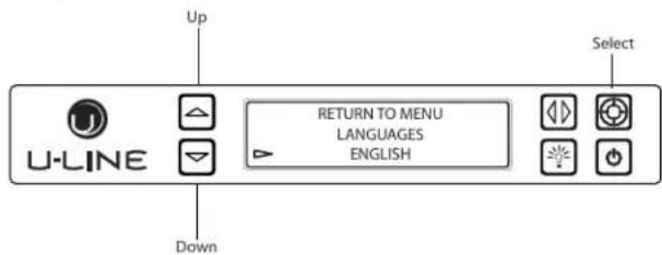 Up U-LINE RETURN TO MENU LANGUAGES ENGLISH Down Select