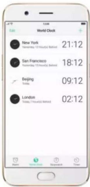 OPPO R9s Pro - Add and view clocks for locations around the world - 1