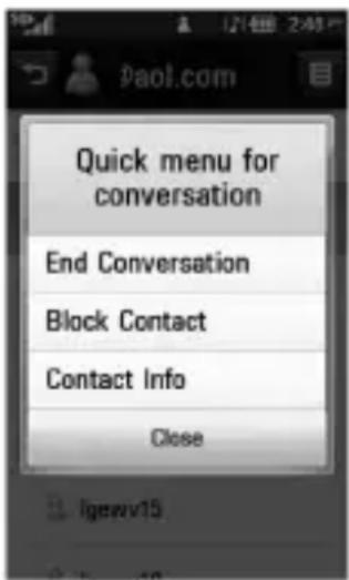 Paol.com Quick menu for conversation End Conversation Block Contact Contact Info Close