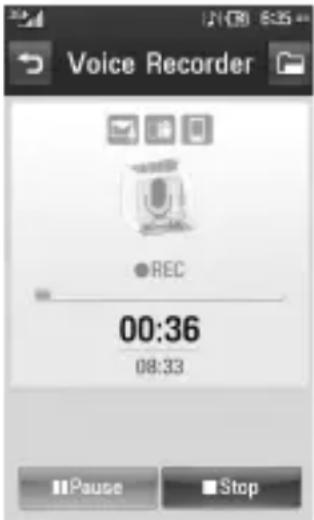 Voice Recorder ●REC 00:36 08:33 Pause Stop