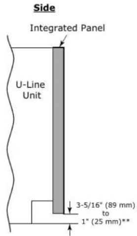 Side Integrated Panel U-Line Unit 3-5/16" (89 mm) to 1" (25 mm)**