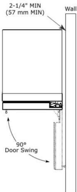 2-1/4" MIN (57 mm MIN) Wall 90° Door Swing