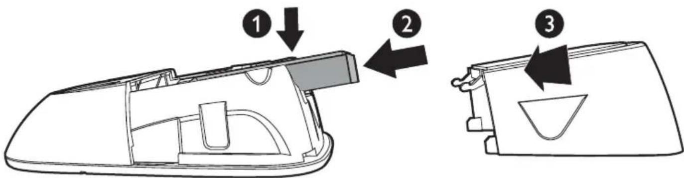 Diagram showing three steps of a door handle assembly with numbered annotations indicating component placement.