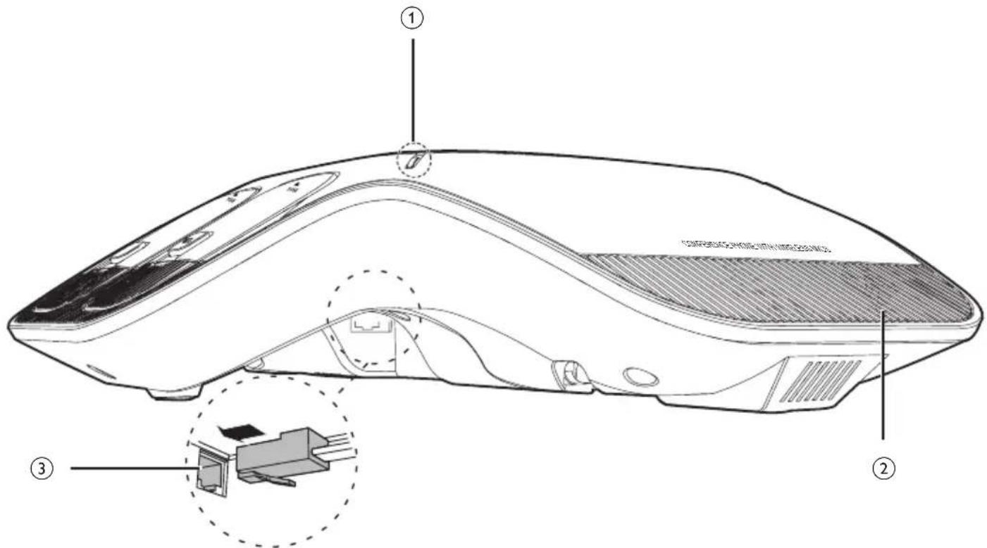 Technical diagram of a device rear panel with labeled components and internal connectors