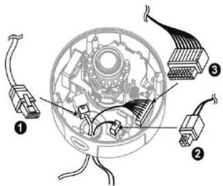 Diagram of a mechanical or electrical component with labeled parts, showing connections between connectors and a central circular structure.