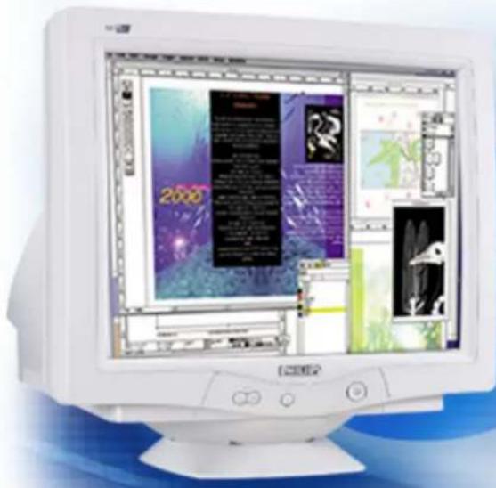 Computer monitor displaying a 2008 theme with colorful background graphics and text panels