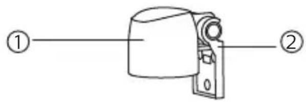 Diagram of a mechanical device with labeled parts ① and ②, showing a cylindrical component inserted into a housing.