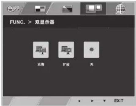 FUNC. > 双显示器 克隆 扩展 关 EXIT