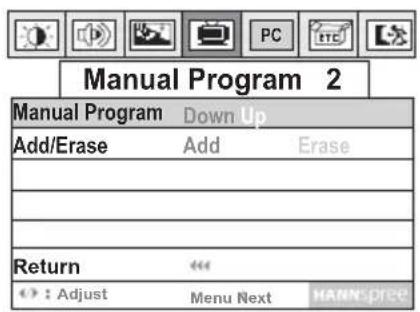 Manual Program 2 Manual Program Down Up Add/Erase Add Erase Return : Adjust Menu Next HANN.pree