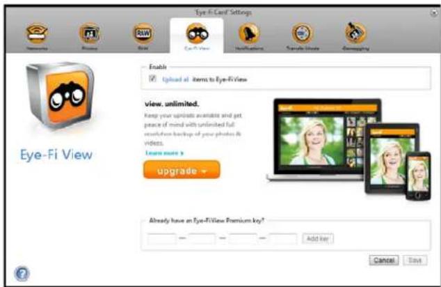Eye-Fi Card Settings Enerating Banning RAW View Can-Fi View Healthcare Search Info Google Enable Upload all items to Eye-FiView View, unlimited. Keep your uploads available and get peace of mind with unlimited full recovery of photos & videos. Learn more > upgrade Already have an Eye-FiView Premium key? — — — Add key Cancel Save