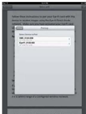 Follow these instructions to just your Eye Fi card with this device to receive images using the Eye Fi Direct Header network. Make sure you have activated your Eye Fi card. Select Device Path XMM_0124-008 EyePf_0125-003