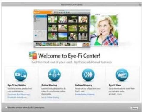 Welcome to Eye-Fi Center! Get the most out of your start. Try these additional features. Eye-Fi for Mobile Send and send any photo from your mobile devices Downloaded iOS/Phone app Downloaded directly app Online Sharing Automatically availability & download by your website online sharing via Set up Online Sharing Illumina Memory Never hit out of space on your Eye-Fi card Inside Streaming Memory Eye-View Send, download and share from your website online account. Login Show the website when Eye-Fi Centers. Close