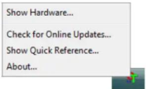 Show Hardware... Check for Online Updates... Show Quick Reference... About...