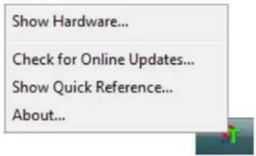 Show Hardware... Check for Online Updates... Show Quick Reference... About...
