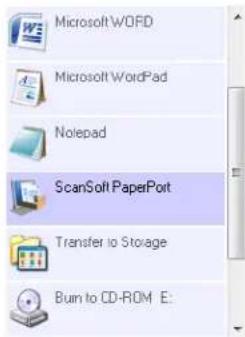 Microsoft Word Microsoft WordPad Nolepad ScanSoft PaperPort Transfer to Storage Burn to CD-ROM E: