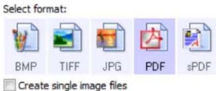 Select format: BMP TIFF JPG PDF sPDF Create single image files