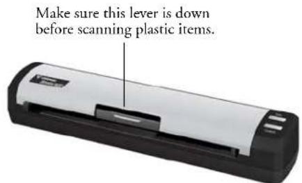 Make sure this lever is down before scanning plastic items.