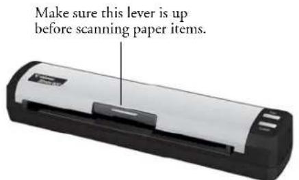 Make sure this lever is up before scanning paper items.
