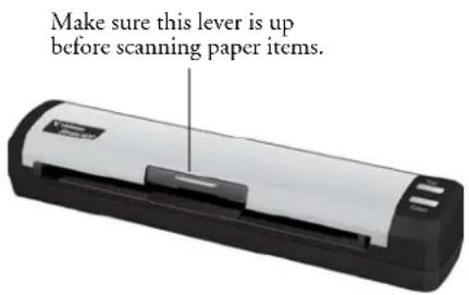 Make sure this lever is up before scanning paper items.