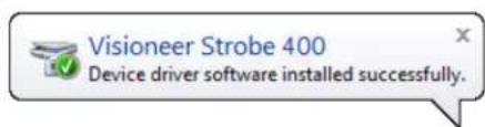 Visioneer Strobe 400 Device driver software installed successfully.
