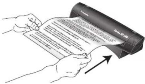 Illustration showing hands holding a printed document with text and an arrow indicating direction, next to a labeled box marked 'Jinko D.24'.