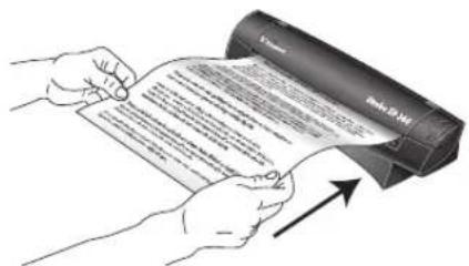 Illustration showing hands holding a printed document with an arrow indicating direction, next to a labeled paper or printer.