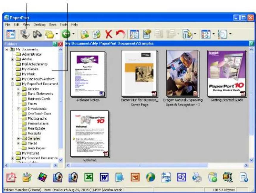 PaperPort File Edit View Desktop Item Tools Help Fudbets My Documents Administrator Adobe Mail Attachments My eBooks My Music My OneTouch Archive My PaperPort Document Articles Bank Statements Business Cards Faxes Investments OneTouch Docs Photographs Presentations Real Estate Receipts Samples Taxes Web Pages My Pictures My Scanned Documents My Outlook My Documents\My PaperPort Documents\Samples Release Notes: Better PDF for Business_ Cover Page Oregon Naturally Speaking Speech Recognition - 1 Getting Started Guide Welcome Papport10 Welcome Papport10 Welcome Papport10 Welcome Papport10 Welcome Papport10 Welcome Papport10 Welcome Papport10 Welcome Papport10 Welcome Papport10 Welcome Papport10 Welcome Papport10 Welcome Papport10 Welcome Papport10 Welcome Page: Samples (7 items). Items: OneTouch Aug 24, 2005 (1).PDF (Adobe Acrobat) 1015.4 Kbytes