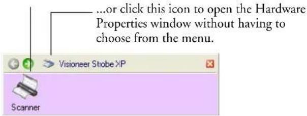 ...or click this icon to open the Hardware Properties window without having to choose from the menu. Visioneer Strobe XP Scanner