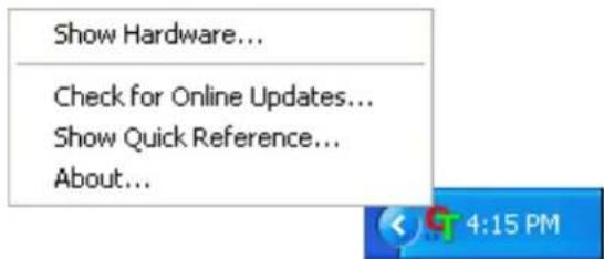Show Hardware... Check for Online Updates... Show Quick Reference... About...