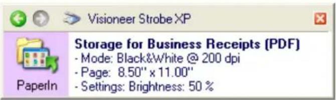 Visioneer Strobe XP Storage for Business Receipts (PDF) - Mode: Black&White @ 200 dpi - Page: 8.50" x 11.00" - Settings: Brightness: 50 %