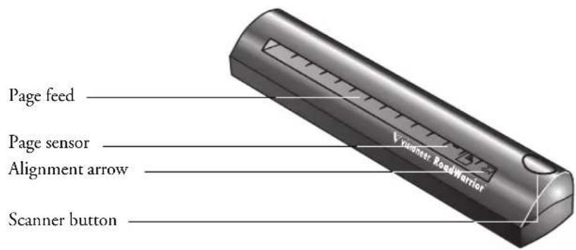 Page feed Page sensor Alignment arrow Scanner button Vmaxer RoadWarrior