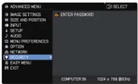 Christie LHD720i - SECURITY menu - 1