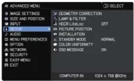Christie LHD720i - SETUP menu - 1