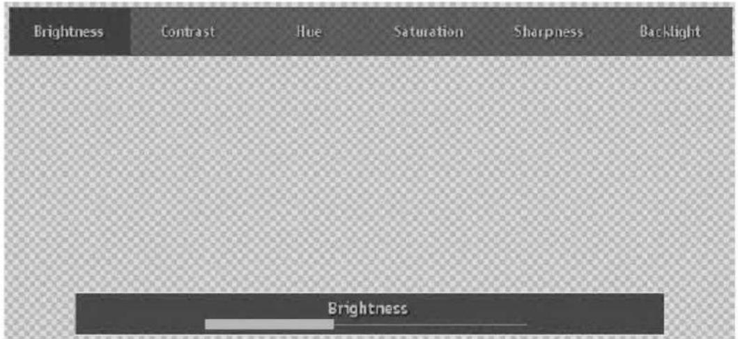 Brightness Contrast Hue Saturation Sharpness Backlight Brightness