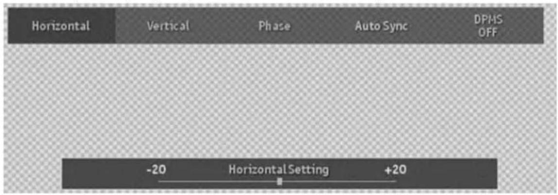 Horizontal Vertical Phase Auto Sync DPMS OFF -20 Horizontal Setting +20