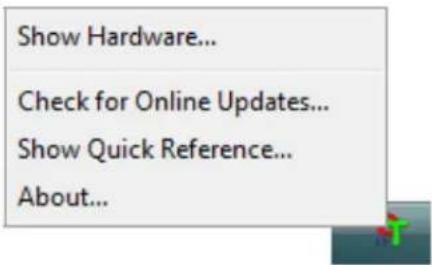 Show Hardware... Check for Online Updates... Show Quick Reference... About...