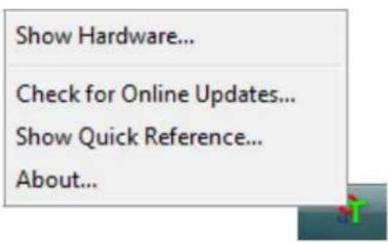 Show Hardware... Check for Online Updates... Show Quick Reference... About...