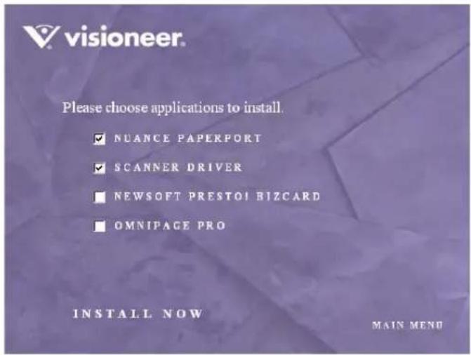 visioneer. Please choose applications to install. ✓ NUANCE PAPERPORT ✓ SCANNER DRIVER ■ NEWSOFT PRESTOI BIZCARD ■ OMNIPAGE PRO INSTALL NOW MAIN MENU