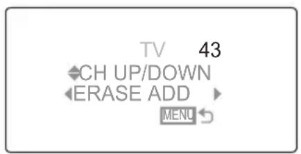TV 43 ←CH UP/DOWN ←ERASE ADD ► MENU ←