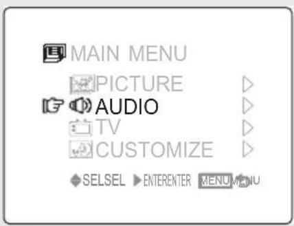 MAIN MENU PICTURE AUDIO TV CUSTOMIZE SELSEL ▶ ENTERENTER MENU MENU