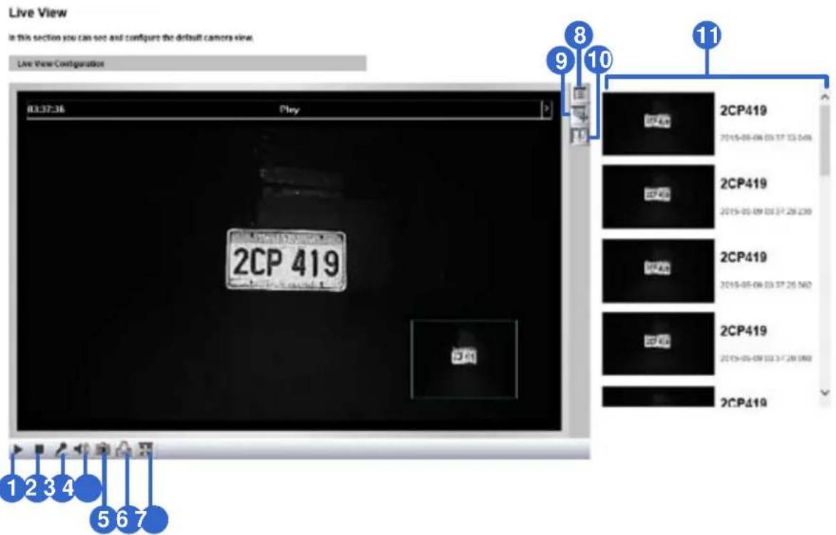 Live View In this section you can see and configure the default camera view. Live View Configuration 03:37:38 Play 2CP 419 2CP419 2CP419 2CP419 2CP419 2CP419 2CP419 1 2 3 4 5 6 7 8 9 10 11