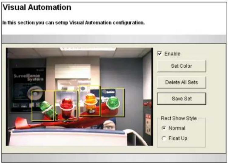 Visual Automation In this section you can setup Visual Automation configuration. Enable Set Color Delete All Sets Save Set Rect Show Style Normal Float Up